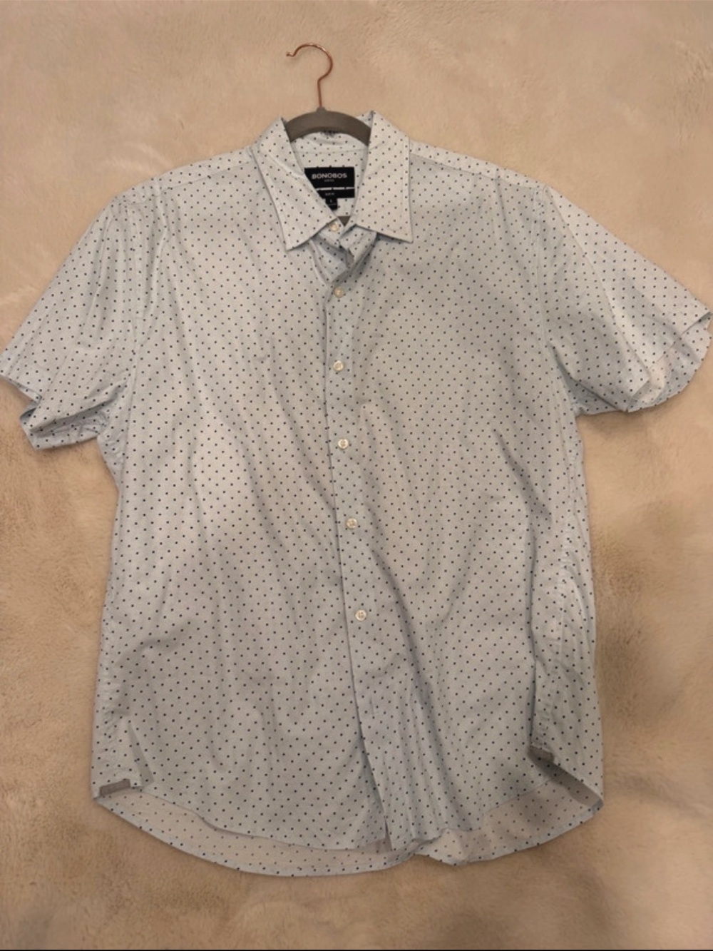Bonobos Light Blue Short-Sleeve Button-Down with Navy Dot Print